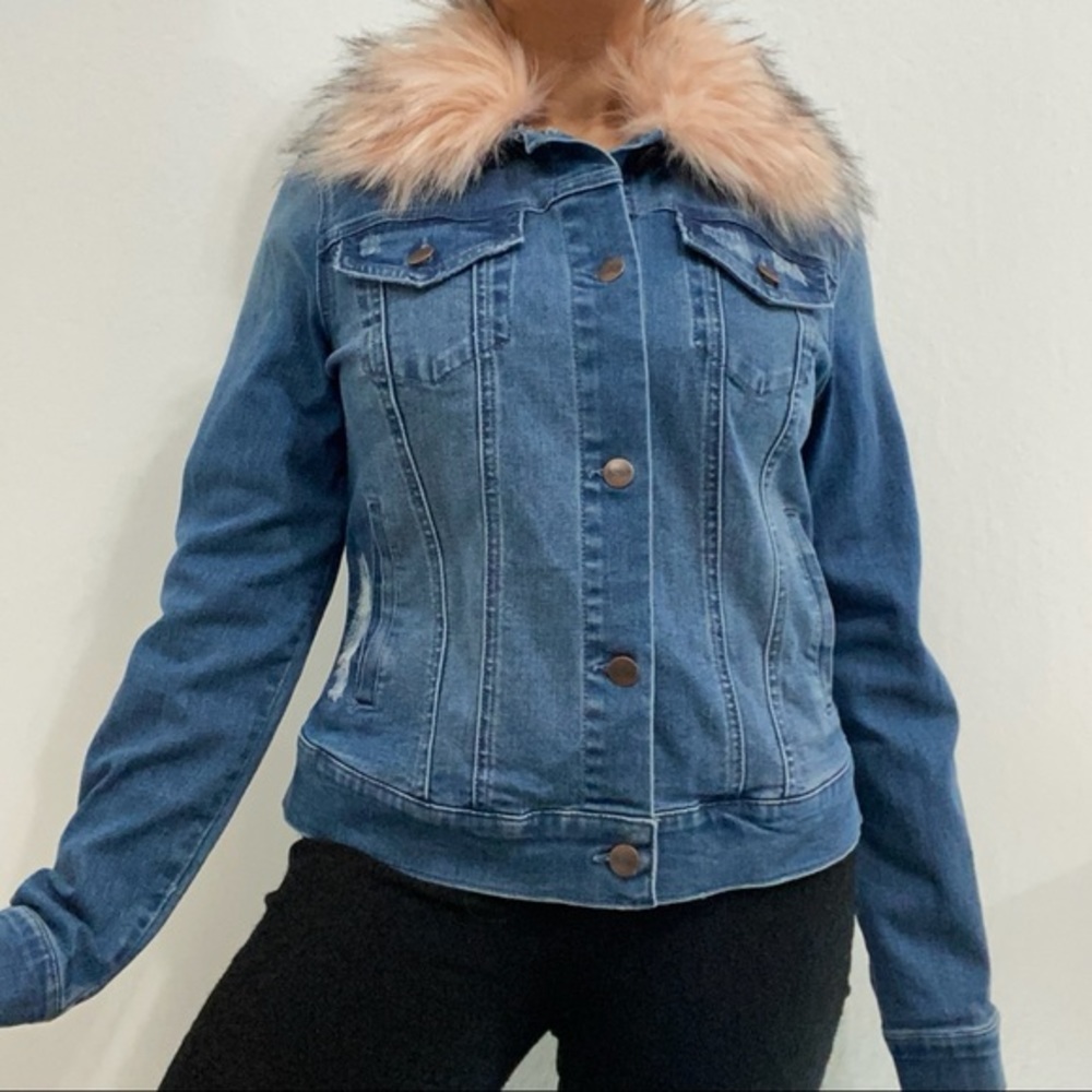 Nanette Lepore Women’s S Denim Button Front Jean Jacket Removable Faux Collar